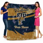 customized fiu panthers grunge streaks blue blanket fashion forward