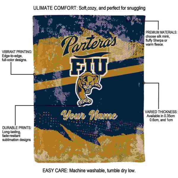customized fiu panthers grunge streaks blue blanket new arrival