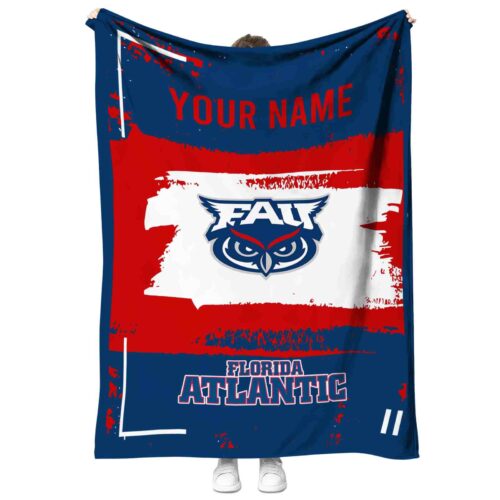 customized florida atlantic owls paint strokes blue white blanket best selling
