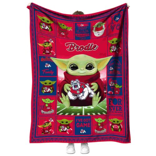 customized fresno state bulldogs baby yoda red blanket best selling