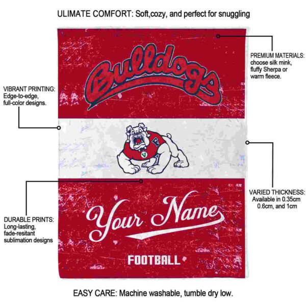 customized fresno state bulldogs grunge texture red white blanket new arrival