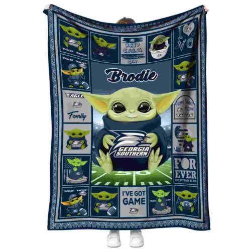 customized georgia southern eagles baby yoda blue blanket best selling