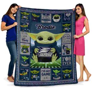customized georgia southern eagles baby yoda blue blanket fashion forward