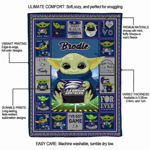 customized georgia southern eagles baby yoda blue blanket new arrival