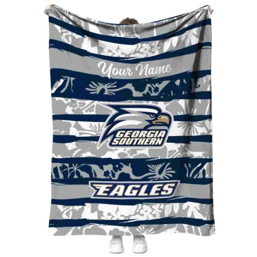 customized georgia southern eagles floral stripes blue white blanket best selling