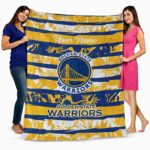 customized golden state warriors floral stripes blue white blanket best selling