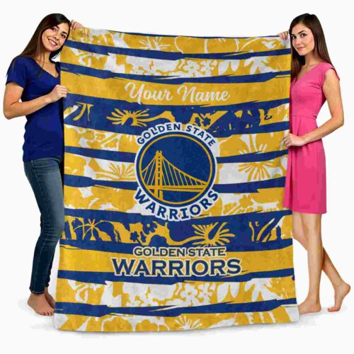customized golden state warriors floral stripes blue white blanket fashion forward
