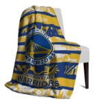 customized golden state warriors floral stripes blue white blanket best selling