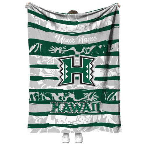 customized hawaii rainbow warriors floral stripes green white blanket best selling