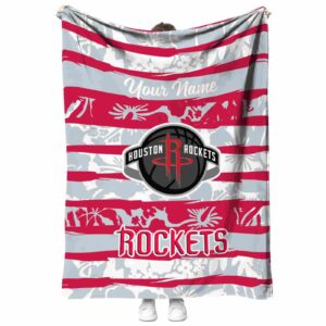 customized houston rockets floral stripes red white blanket best selling