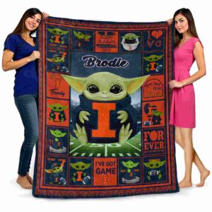 customized illinois fighting illini baby yoda blue blanket fashion forward