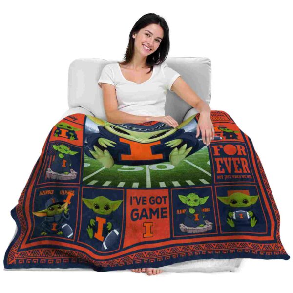 customized illinois fighting illini baby yoda blue blanket latest model