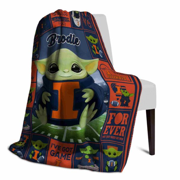 customized illinois fighting illini baby yoda blue blanket top rated
