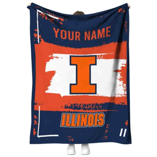 customized illinois fighting illini paint strokes blue white blanket best selling