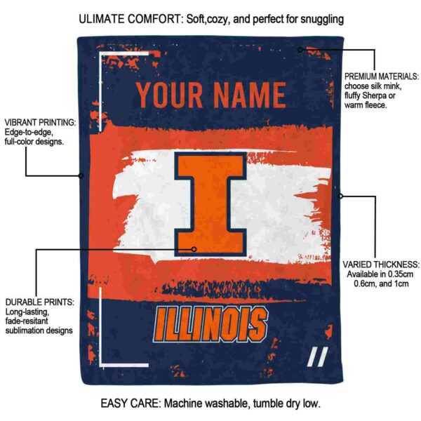 customized illinois fighting illini paint strokes blue white blanket new arrival