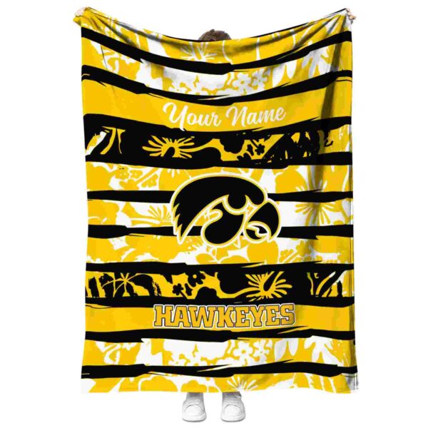 customized iowa hawkeyes floral stripes black white blanket best selling