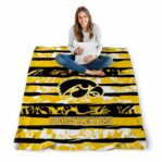 customized iowa hawkeyes floral stripes black white blanket high quality