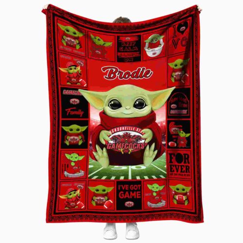 customized jacksonville state gamecocks baby yoda red blanket best selling