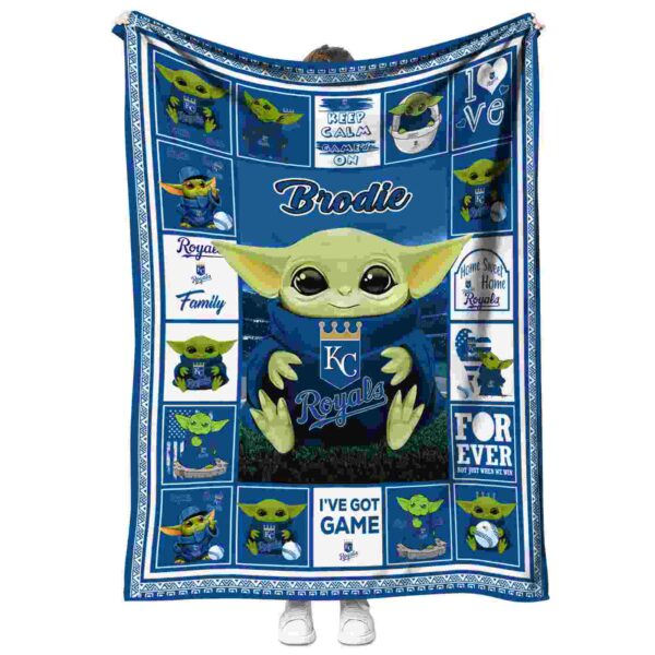 customized kansas city royals baby yoda royal blue blanket best selling