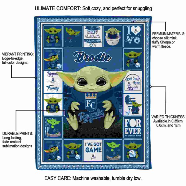 customized kansas city royals baby yoda royal blue blanket new arrival