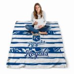 customized kansas city royals floral stripes royal blue white blanket high quality