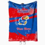 customized kansas jayhawks grunge streaks blue blanket best selling