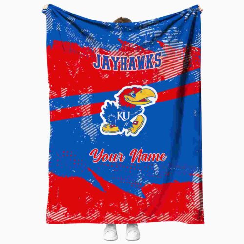 customized kansas jayhawks grunge streaks blue blanket best selling