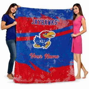 customized kansas jayhawks grunge streaks blue blanket fashion forward