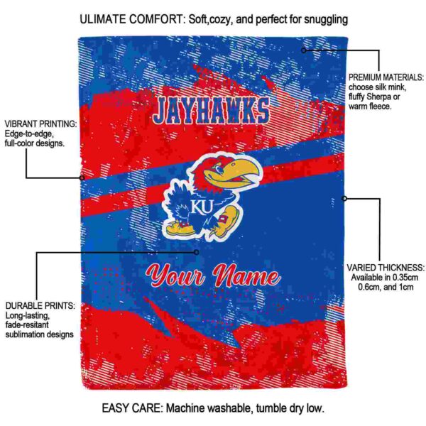 customized kansas jayhawks grunge streaks blue blanket new arrival