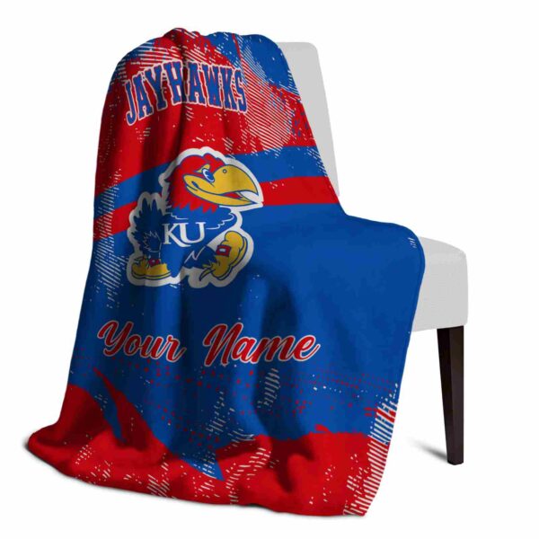 customized kansas jayhawks grunge streaks blue blanket top rated