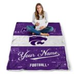 customized kansas state wildcats grunge texture purple white blanket best selling