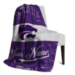 customized kansas state wildcats grunge texture purple white blanket best selling
