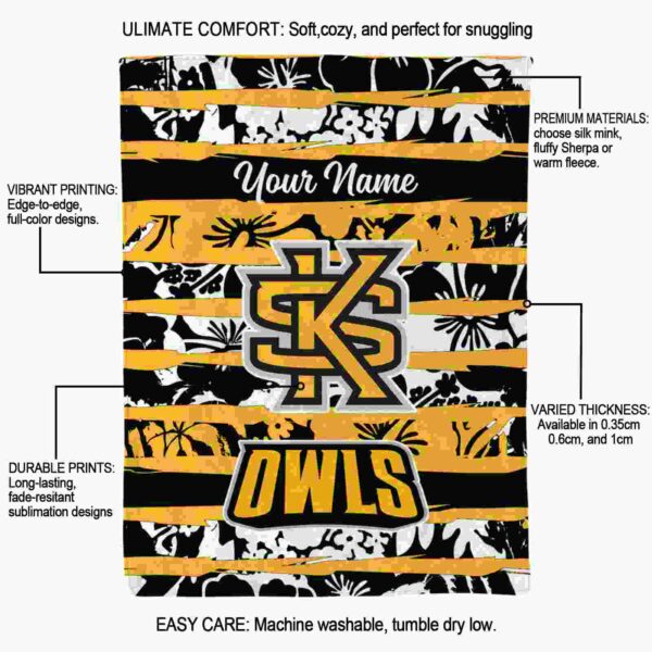 customized kennesaw state owls floral stripes gold white blanket new arrival