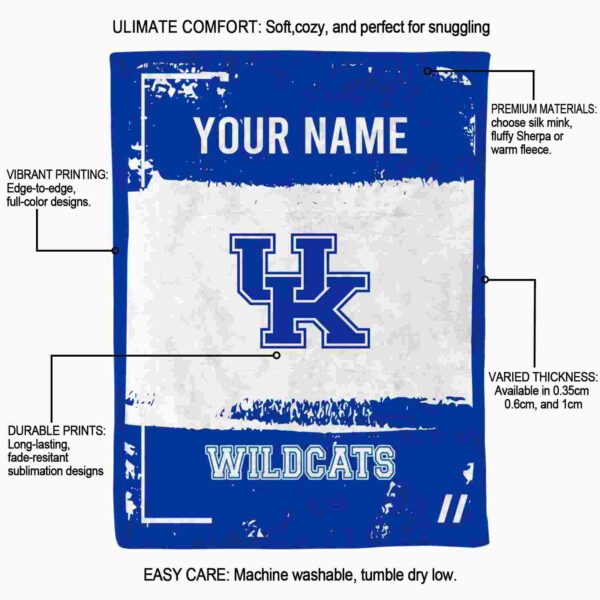 customized kentucky wildcats paint strokes blue white blanket new arrival