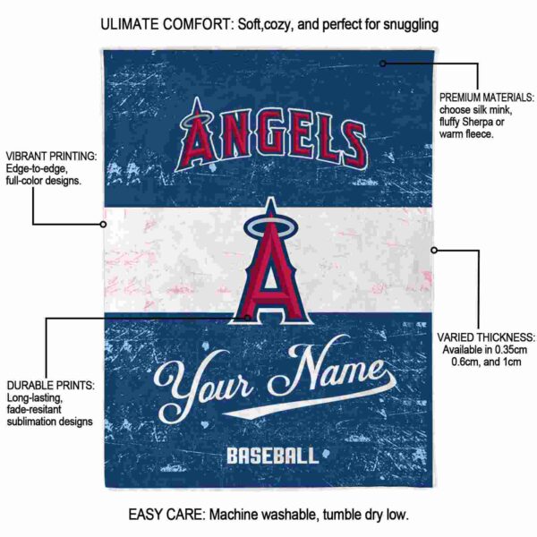customized los angeles angels grunge texture blue white blanket new arrival