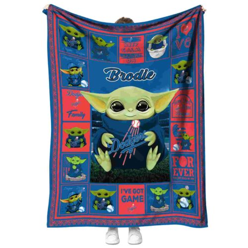 customized los angeles dodgers baby yoda blue blanket best selling