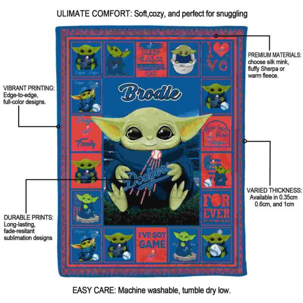 customized los angeles dodgers baby yoda blue blanket new arrival