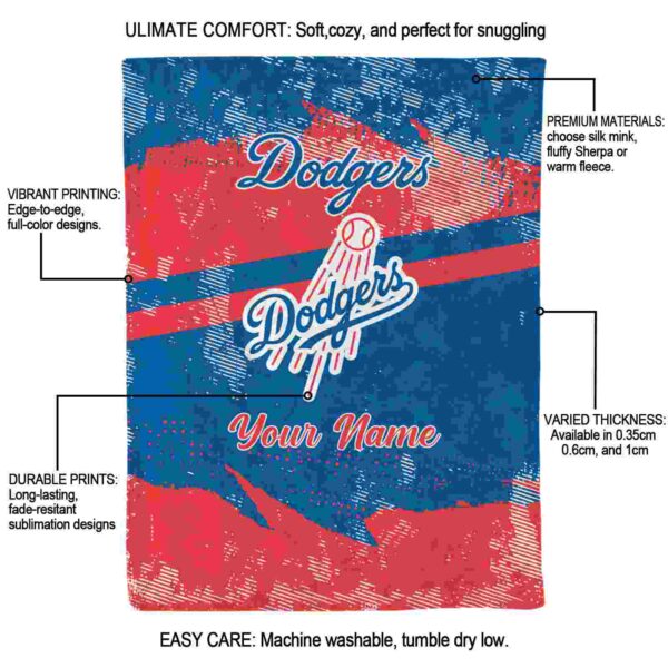 customized los angeles dodgers grunge streaks blue blanket new arrival