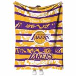 customized los angeles lakers floral stripes purple white blanket best selling