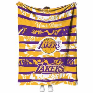 customized los angeles lakers floral stripes purple white blanket best selling