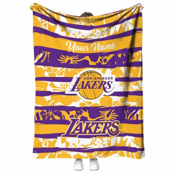 customized los angeles lakers floral stripes purple white blanket best selling