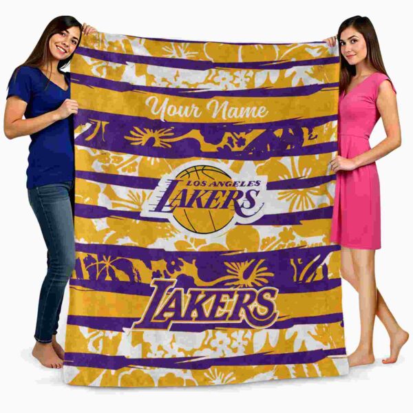 customized los angeles lakers floral stripes purple white blanket fashion forward