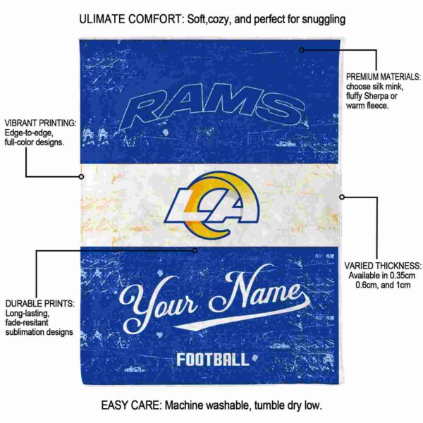 customized los angeles rams grunge texture blue white blanket new arrival