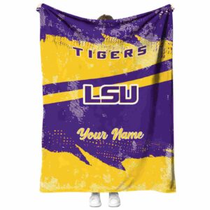 customized lsu tigers grunge streaks purple blanket best selling