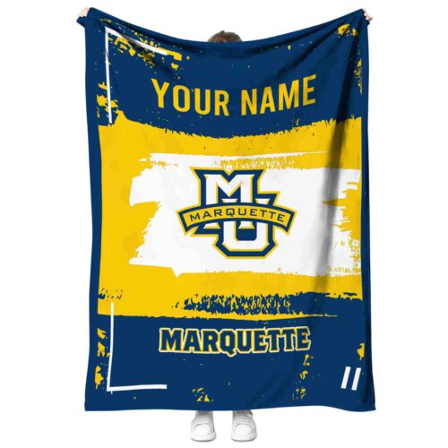 customized marquette golden eagles paint strokes blue white blanket best selling