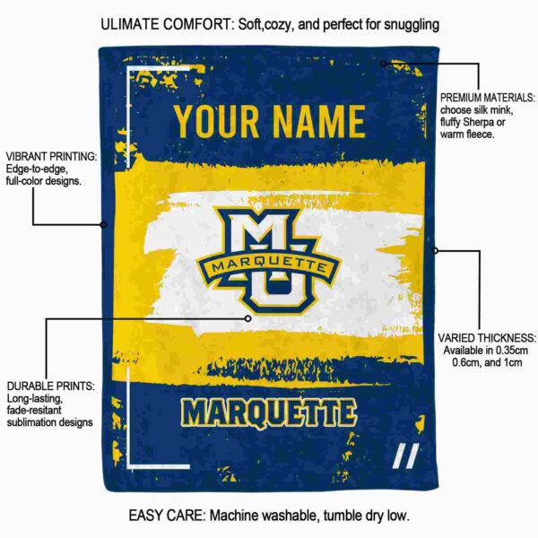 customized marquette golden eagles paint strokes blue white blanket new arrival