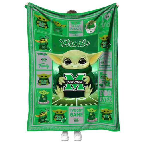 customized marshall thundering herd baby yoda green blanket best selling