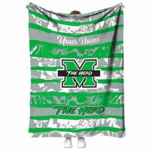 customized marshall thundering herd floral stripes green white blanket best selling