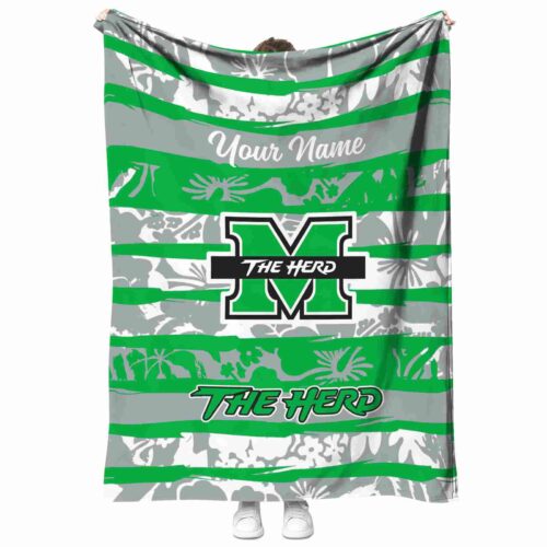 customized marshall thundering herd floral stripes green white blanket best selling