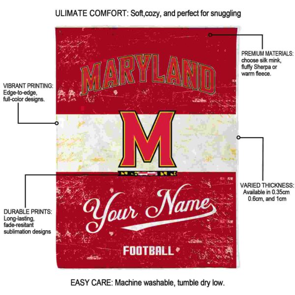 customized maryland terrapins grunge texture red white blanket new arrival